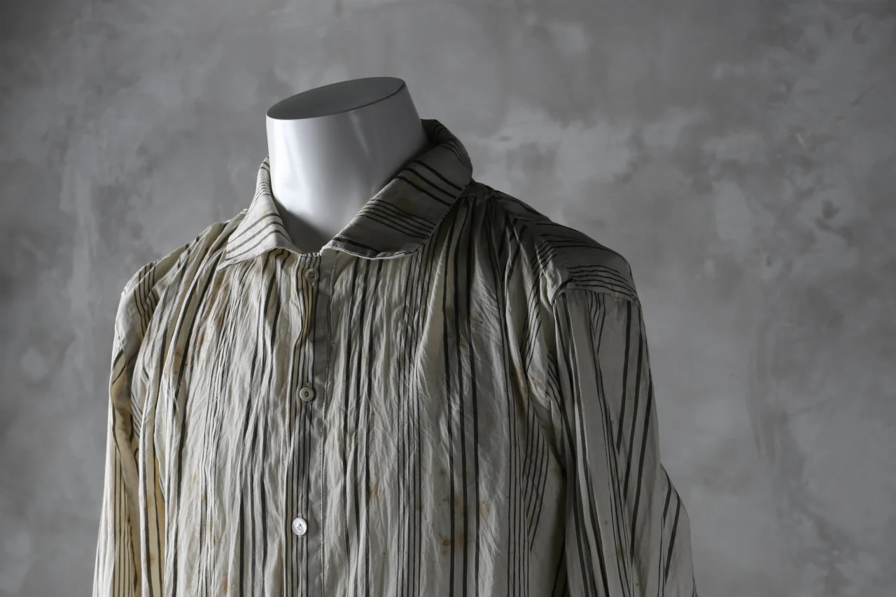 Aleksandr Manamis High Collar Stripe Shirt / Tea Stain Dyed - Image 38