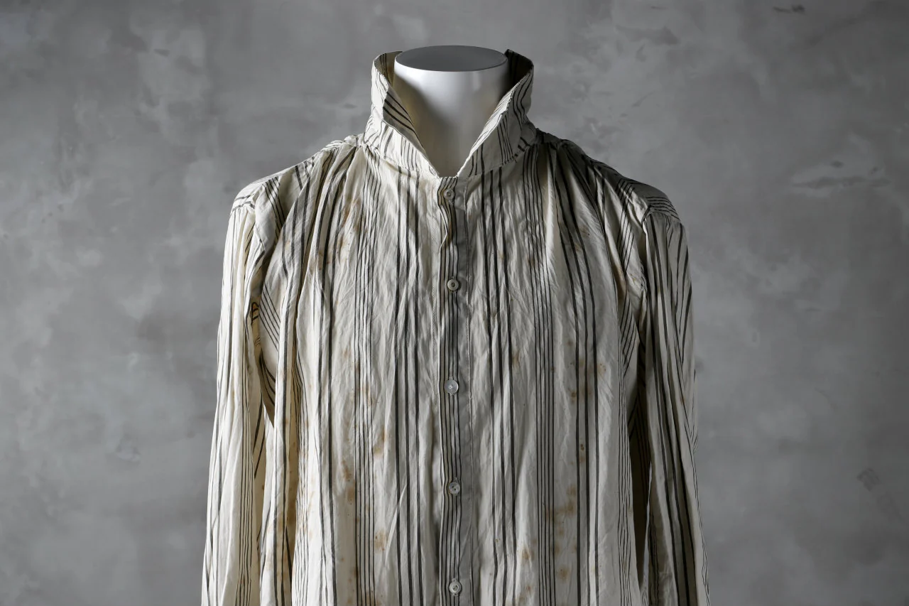 Aleksandr Manamis High Collar Stripe Shirt / Tea Stain Dyed - Image 39