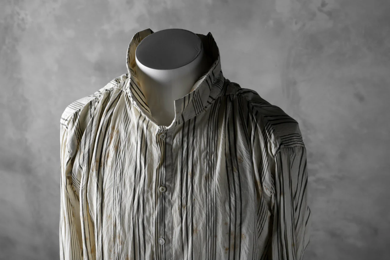 Aleksandr Manamis High Collar Stripe Shirt / Tea Stain Dyed - Image 40