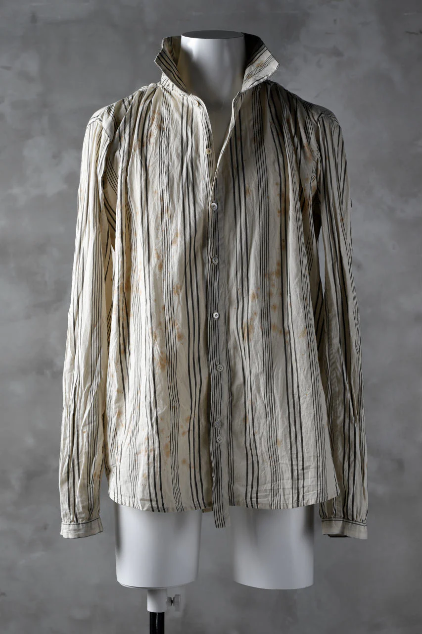 Aleksandr Manamis High Collar Stripe Shirt / Tea Stain Dyed - Image 5