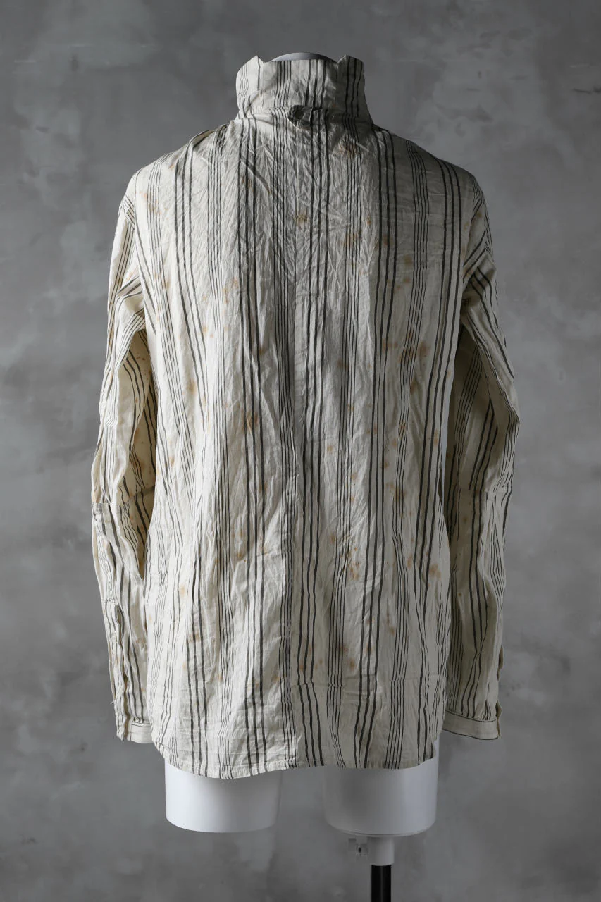 Aleksandr Manamis High Collar Stripe Shirt / Tea Stain Dyed - Image 6