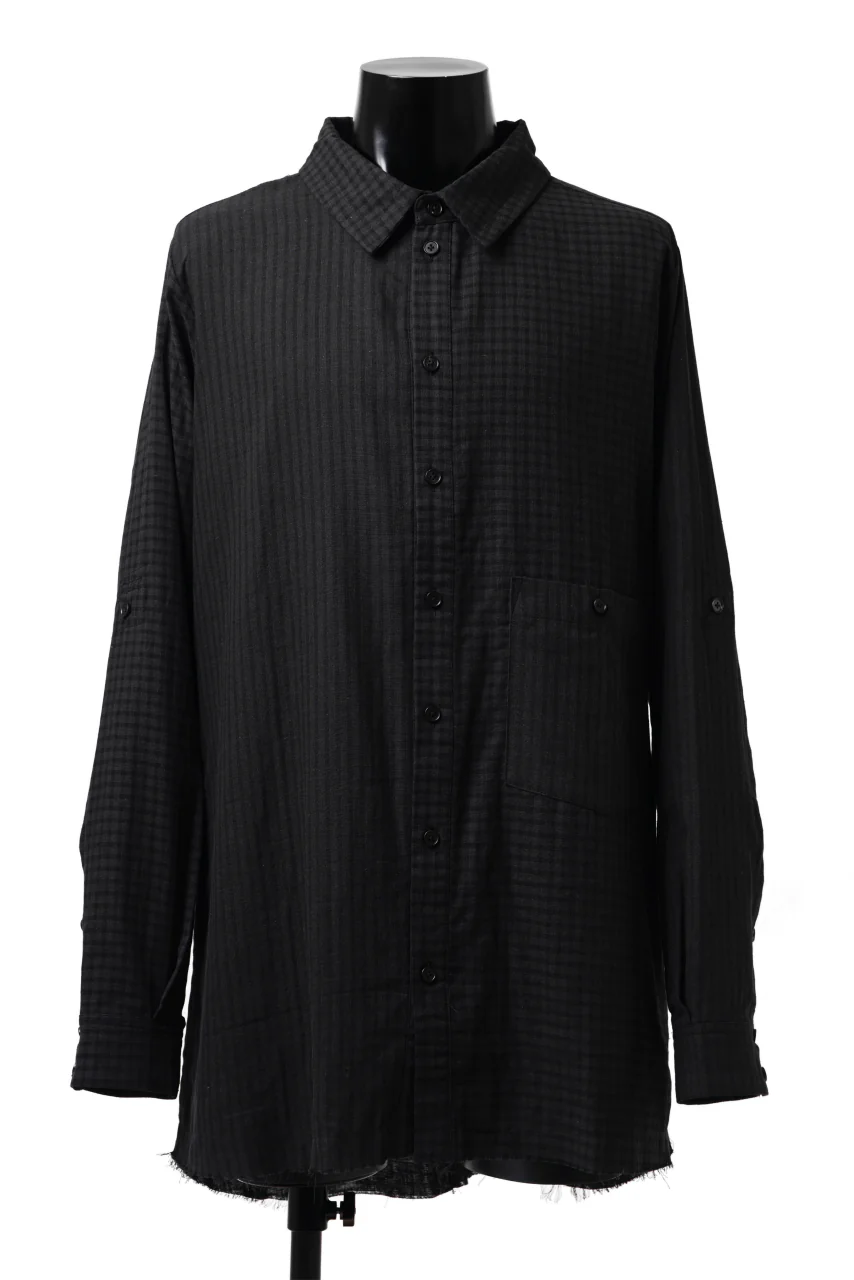 Aleksandr Manamis Tuck-Up Sleeve Shirt / CHECK & STRIPE (BLACK)