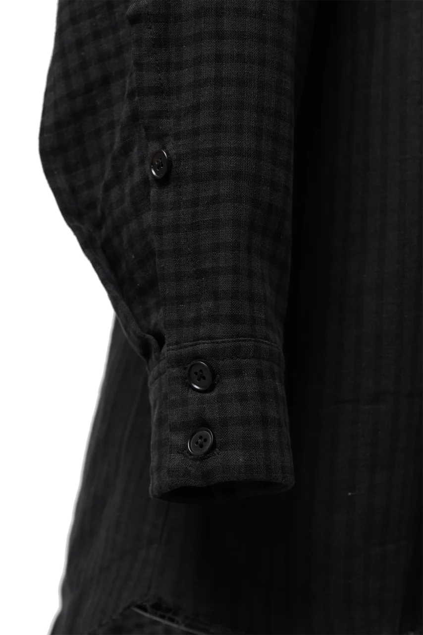 Aleksandr Manamis Tuck-Up Sleeve Shirt / CHECK & STRIPE (BLACK) - Image 13