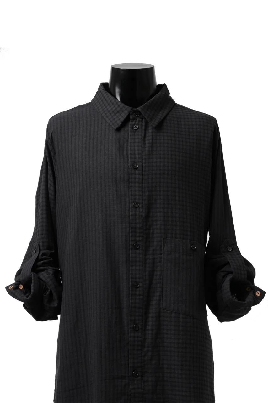 Aleksandr Manamis Tuck-Up Sleeve Shirt / CHECK & STRIPE (BLACK) - Image 17