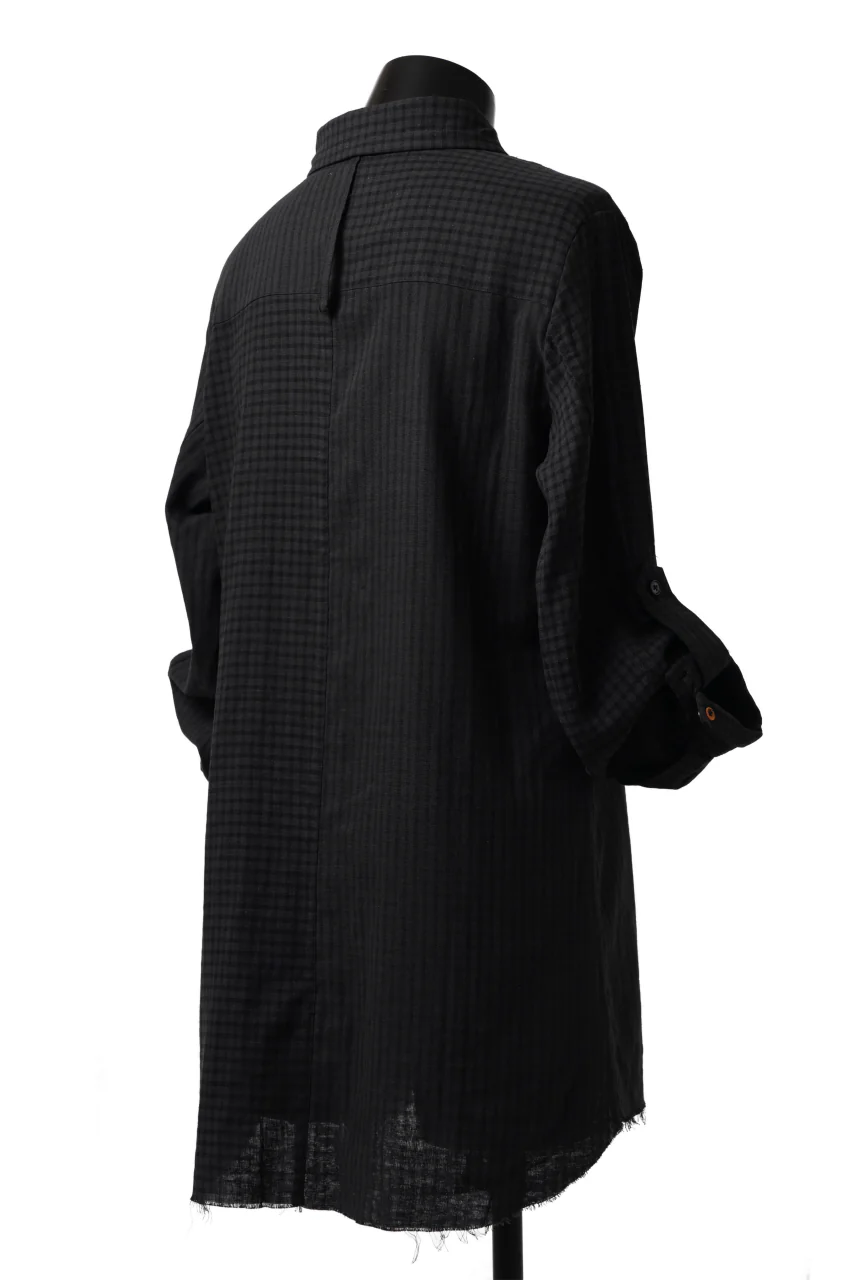 Aleksandr Manamis Tuck-Up Sleeve Shirt / CHECK & STRIPE (BLACK) - Image 6