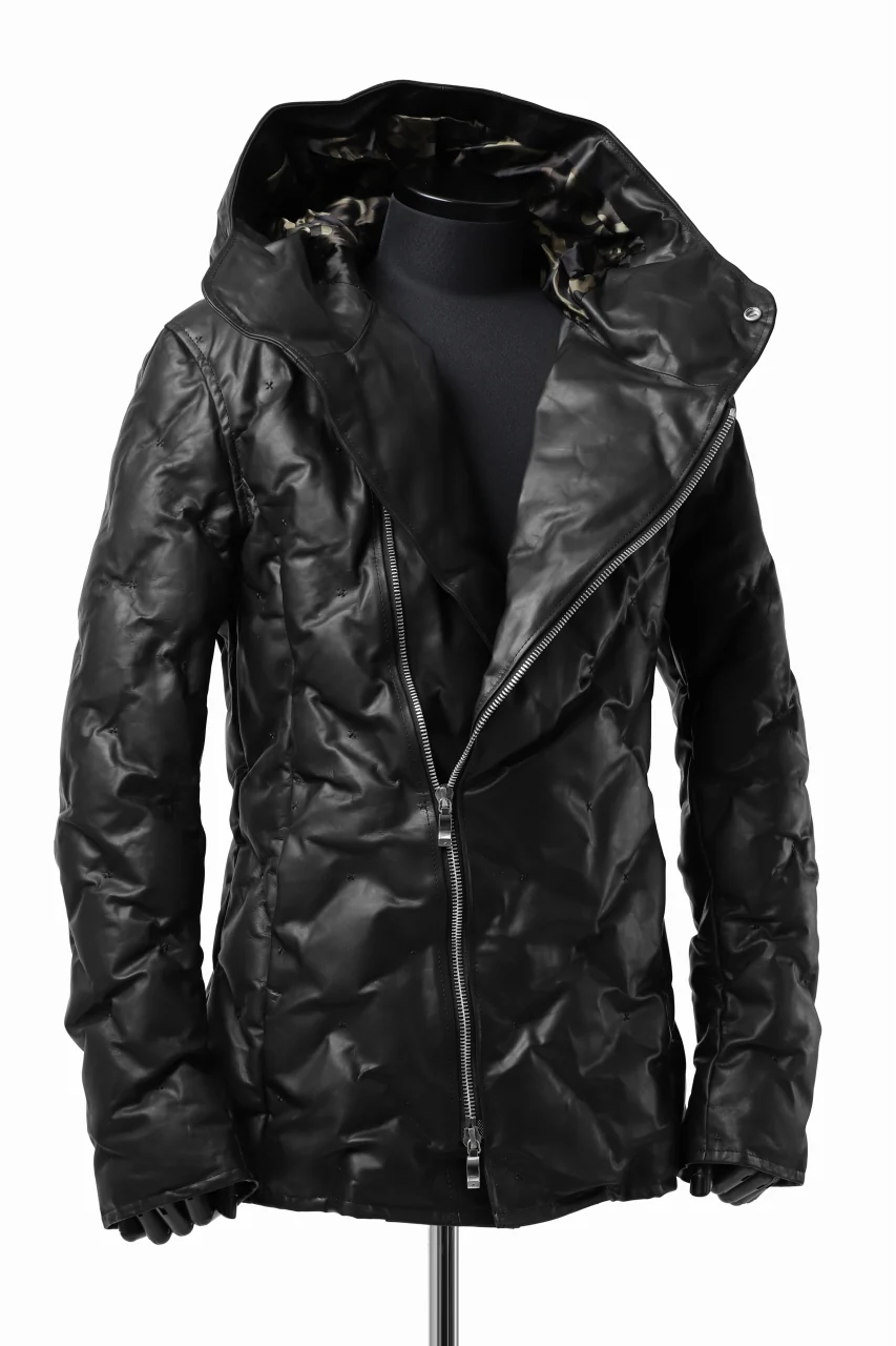 BACKLASH THE LINE exclusive HOODED DOWN JACKET / GUIDI CALF + POLISH WHITE GOOSE (BLACK) - Image 4