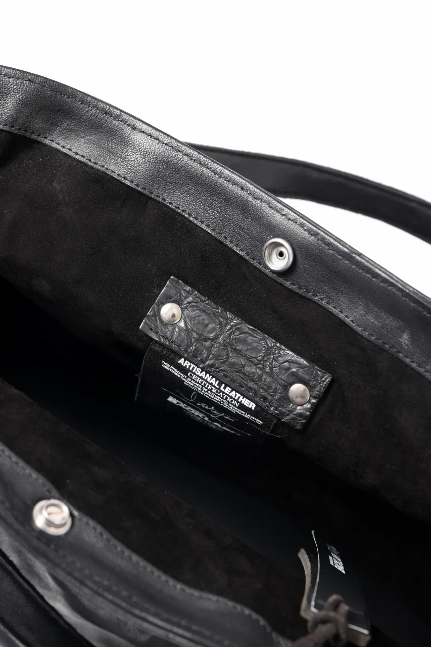 BACKLASH THE LINE OBJECT DYED TOTE BAG / GUIDI CAMEL + KANGAROO LEATHER with. SV925 (BLACK) - Image 13