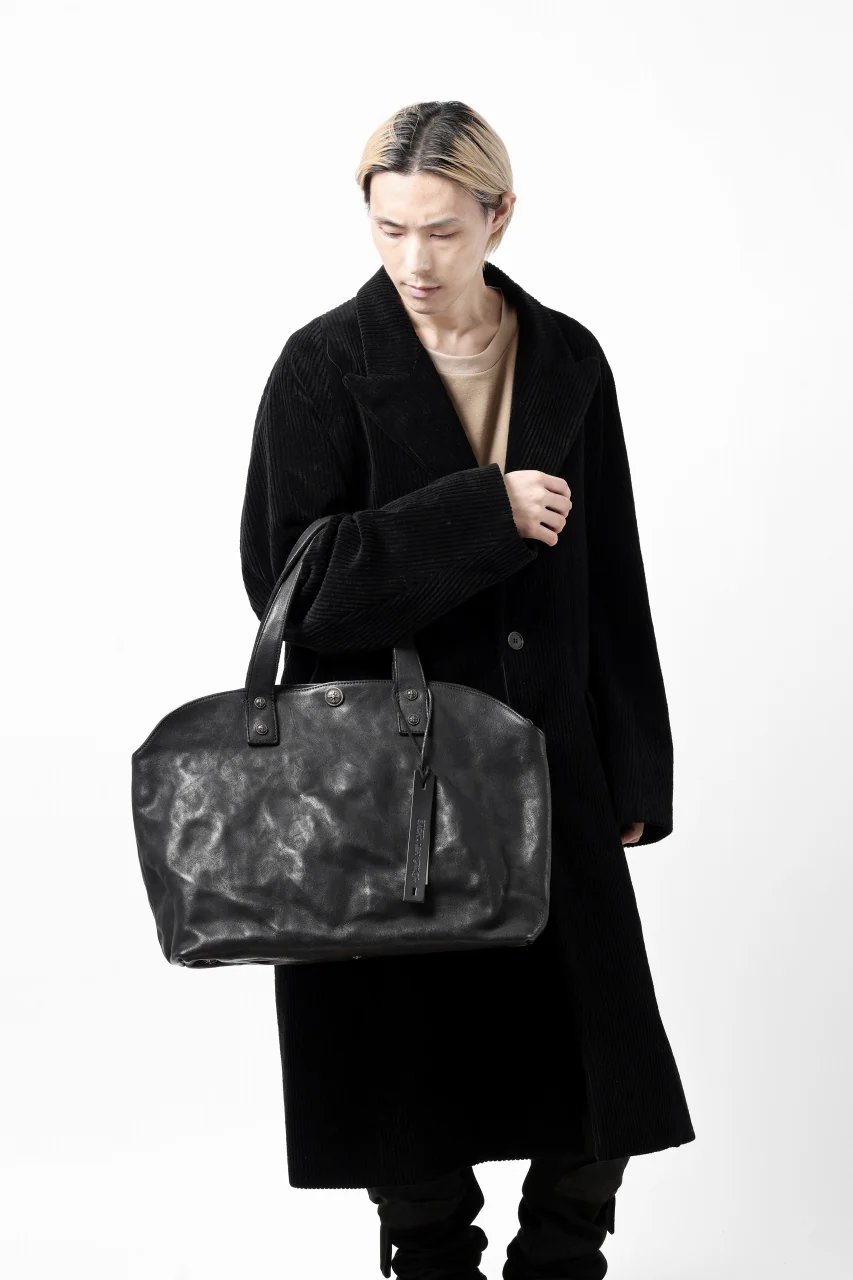 BACKLASH THE LINE OBJECT DYED TOTE BAG / GUIDI CAMEL + KANGAROO LEATHER with. SV925 (BLACK) - Image 26