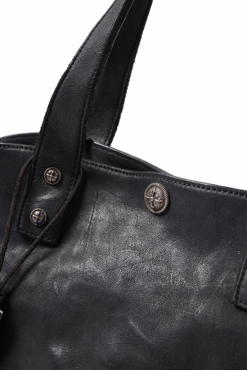 BACKLASH THE LINE OBJECT DYED TOTE BAG / GUIDI CAMEL + KANGAROO LEATHER with. SV925 (BLACK) - Image 6