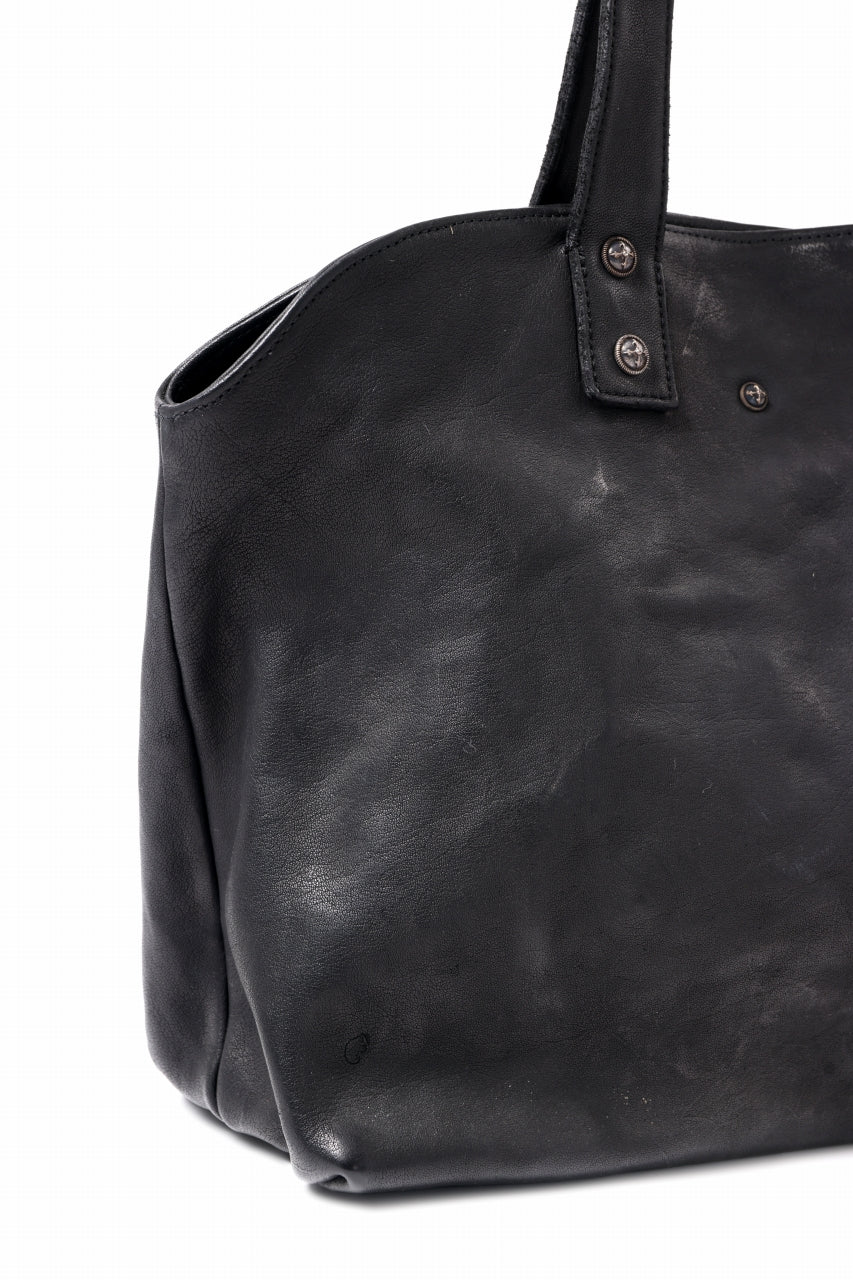 BACKLASH THE LINE OBJECT DYED TOTE BAG / GUIDI CAMEL + KANGAROO LEATHER with. SV925 (BLACK) - Image 7