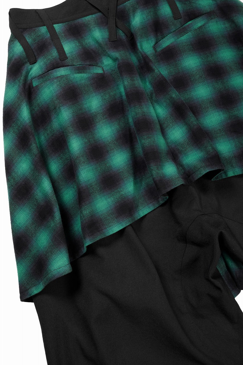 beauty : beast 8Q LAYERED SUPER WIDE SAROUEL PANTS / CHECKER EDITION (BLACK x GREEN) - Image 10