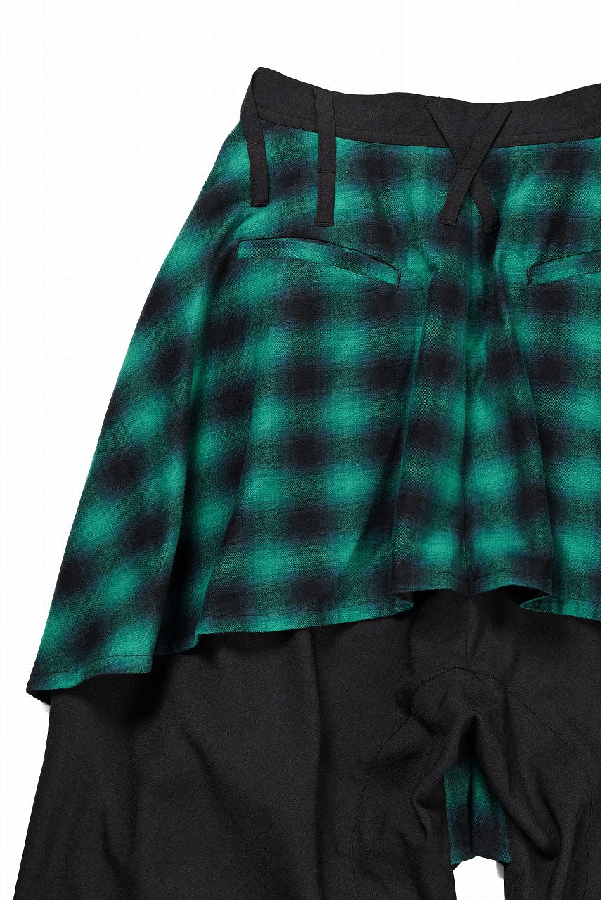 beauty : beast 8Q LAYERED SUPER WIDE SAROUEL PANTS / CHECKER EDITION (BLACK x GREEN) - Image 11
