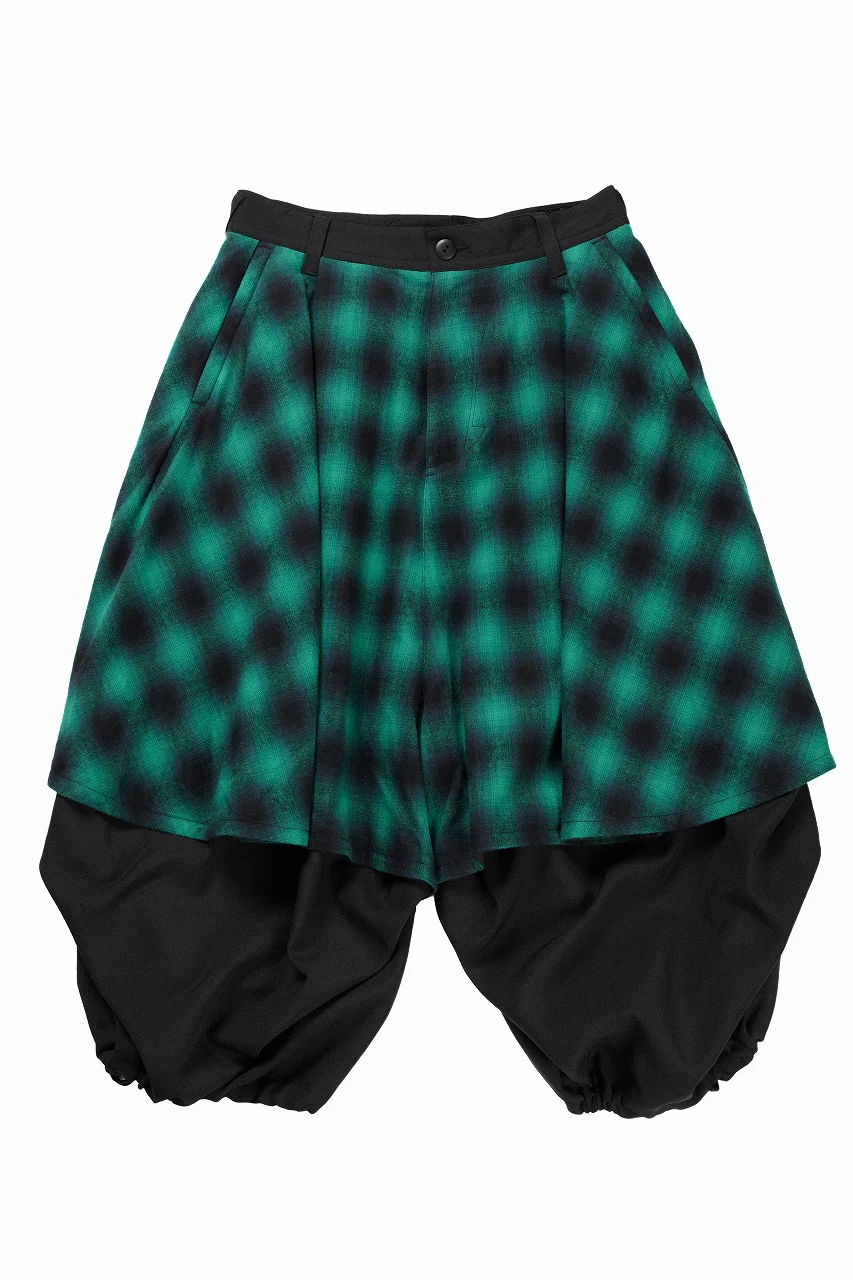 beauty : beast 8Q LAYERED SUPER WIDE SAROUEL PANTS / CHECKER EDITION (BLACK x GREEN) - Image 3