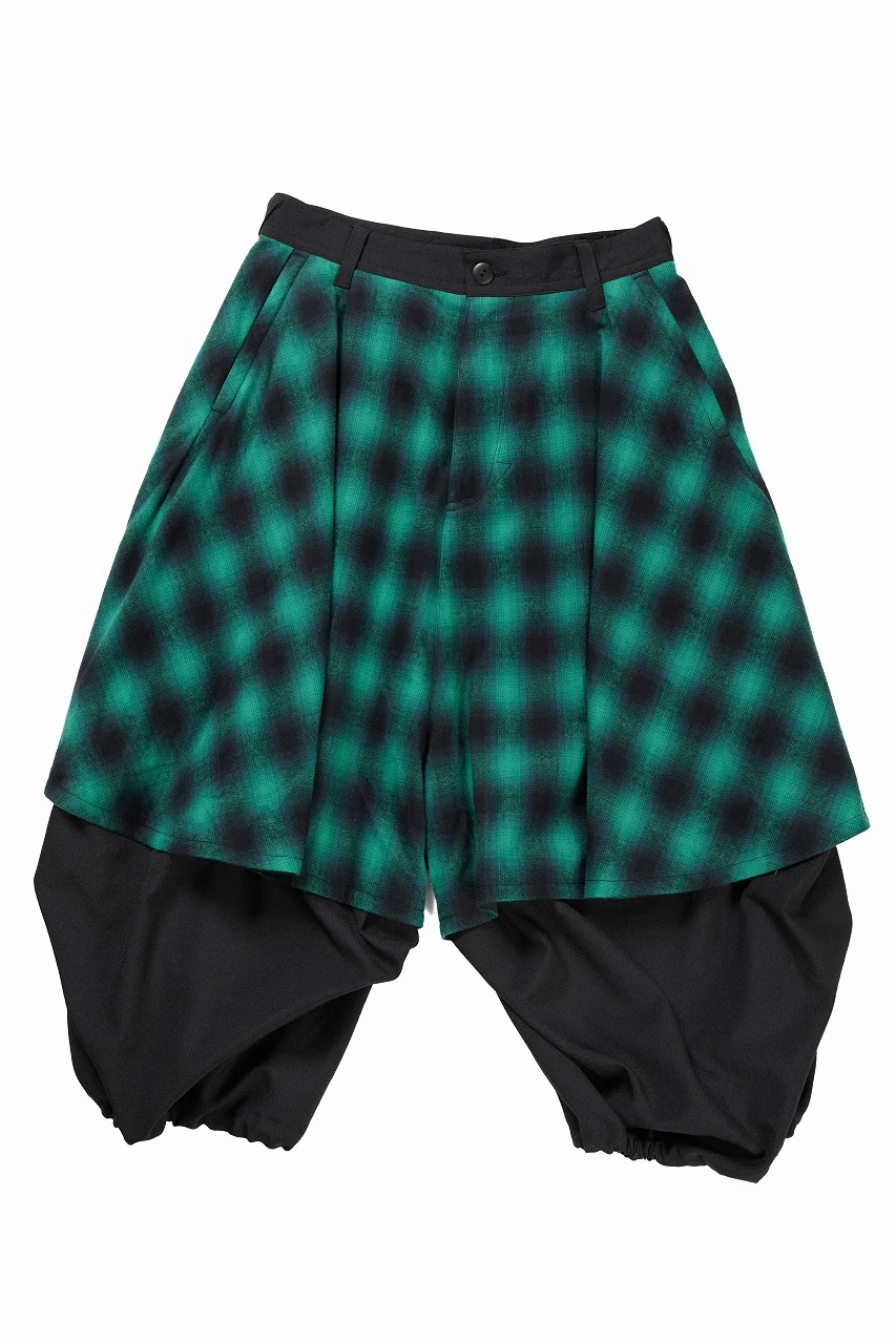 beauty : beast 8Q LAYERED SUPER WIDE SAROUEL PANTS / CHECKER EDITION (BLACK x GREEN) - Image 4