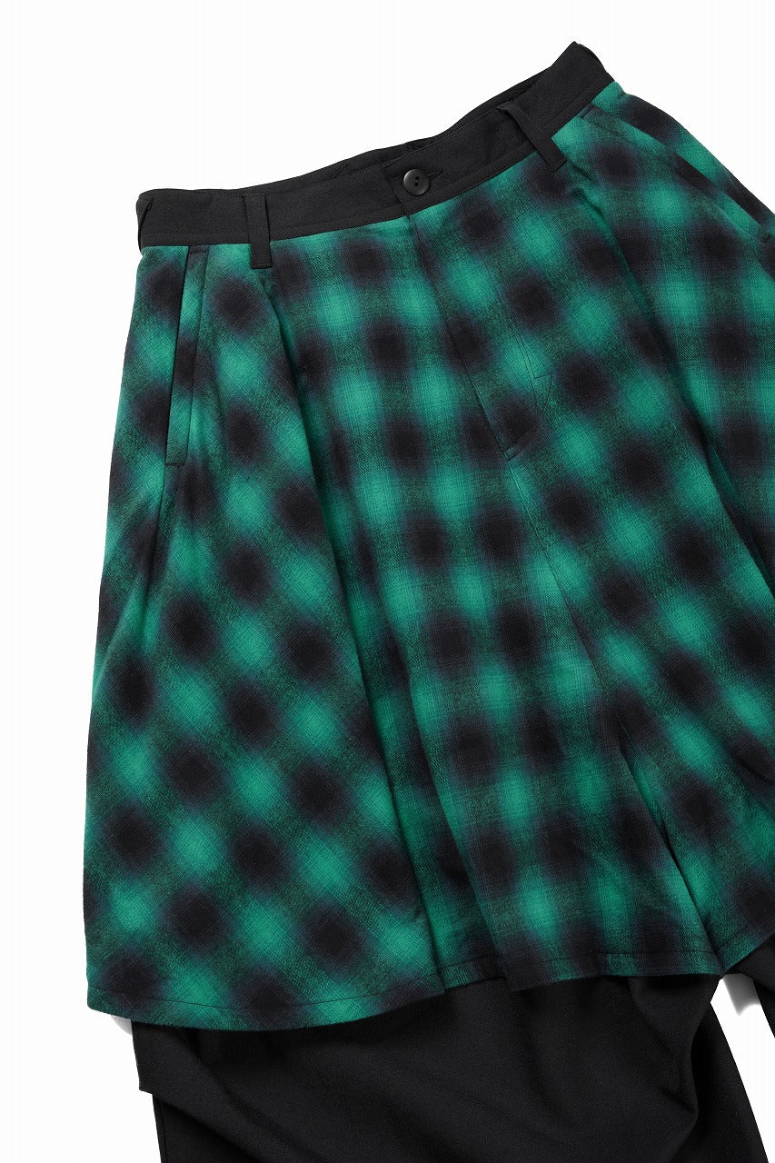 beauty : beast 8Q LAYERED SUPER WIDE SAROUEL PANTS / CHECKER EDITION (BLACK x GREEN) - Image 6