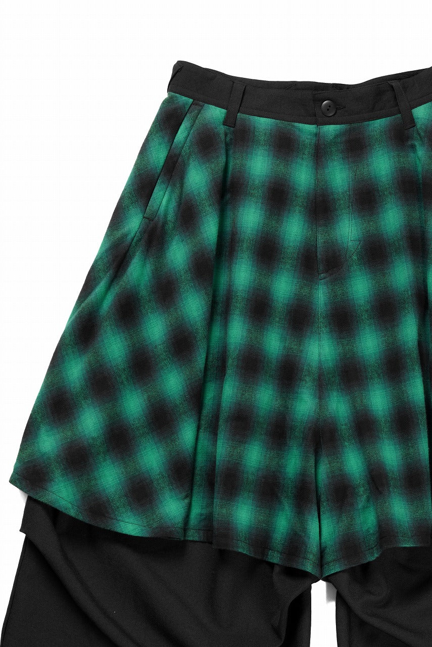 beauty : beast 8Q LAYERED SUPER WIDE SAROUEL PANTS / CHECKER EDITION (BLACK x GREEN) - Image 9