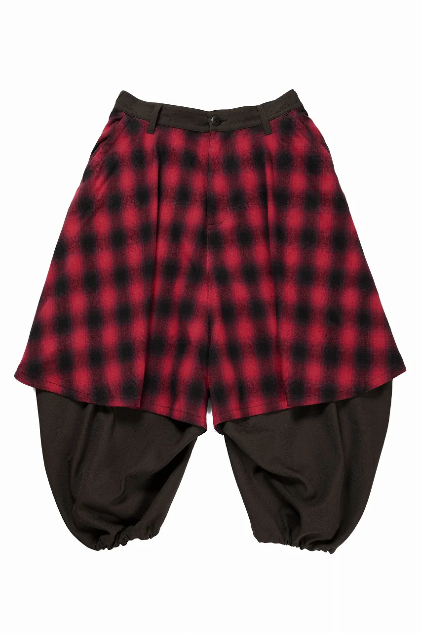 beauty : beast 8Q LAYERED SUPER WIDE SAROUEL PANTS / CHECKER EDITION (BROWN x RED) - Image 3
