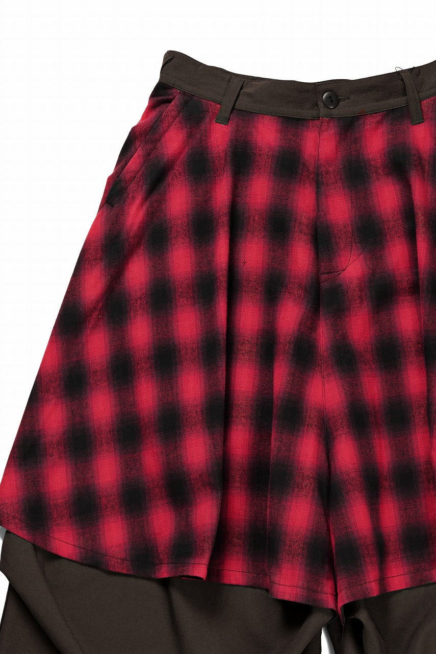 beauty : beast 8Q LAYERED SUPER WIDE SAROUEL PANTS / CHECKER EDITION (BROWN x RED) - Image 5