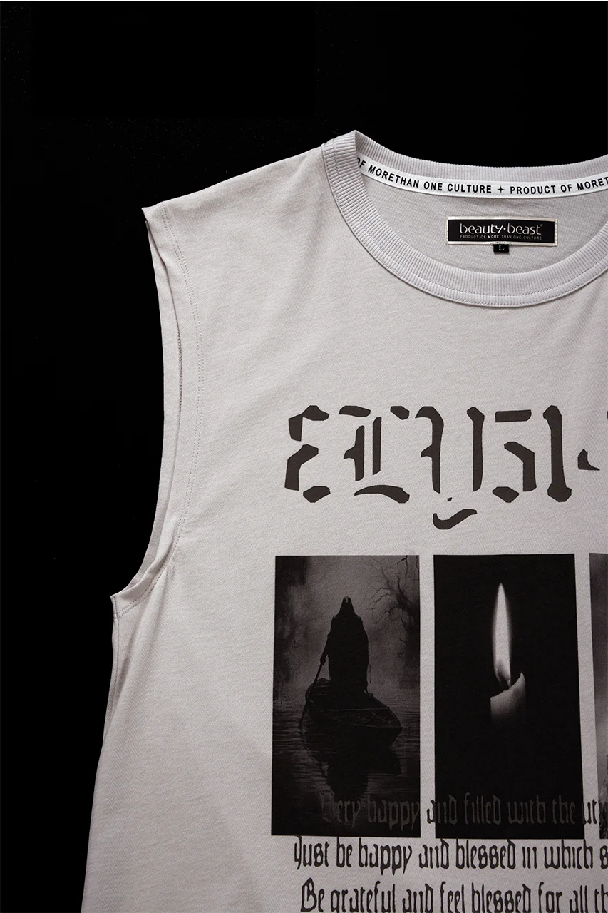 beauty : beast ESSENTIAL GRAPHIC LINE SLEEVELESS TEE (ELYSIAN / BEIGE) - Image 5