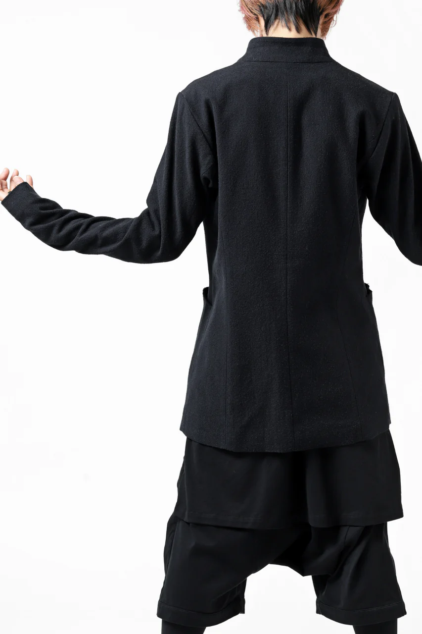 blackcrow 1B jacket silk wool cotton tweed with leather button (NAVY) - Image 11