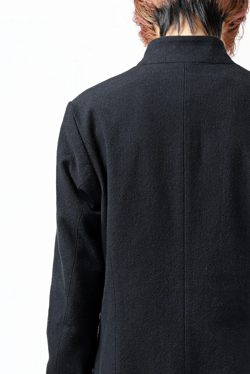 blackcrow 1B jacket silk wool cotton tweed with leather button (NAVY) - Image 17