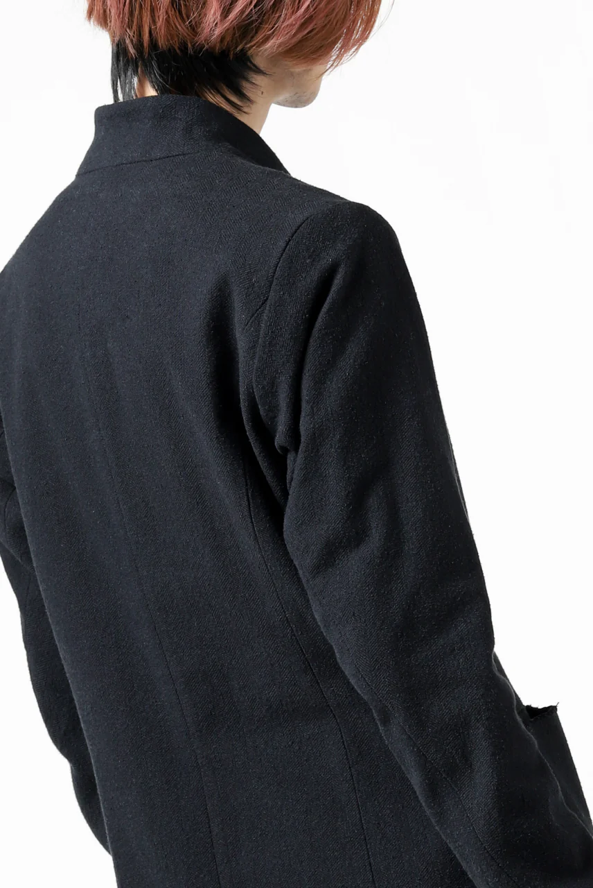blackcrow 1B jacket silk wool cotton tweed with leather button (NAVY) - Image 18