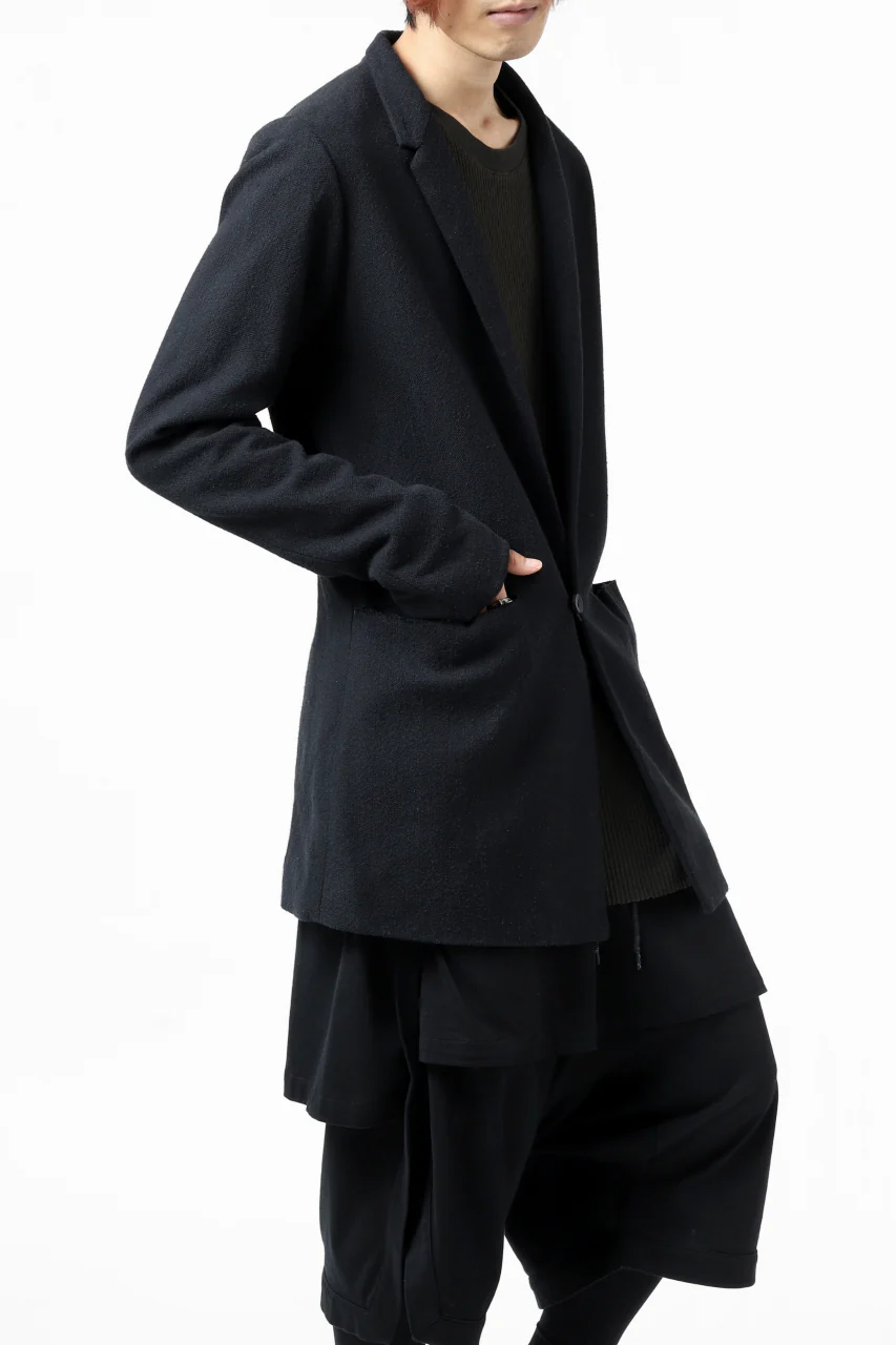 blackcrow 1B jacket silk wool cotton tweed with leather button (NAVY) - Image 5