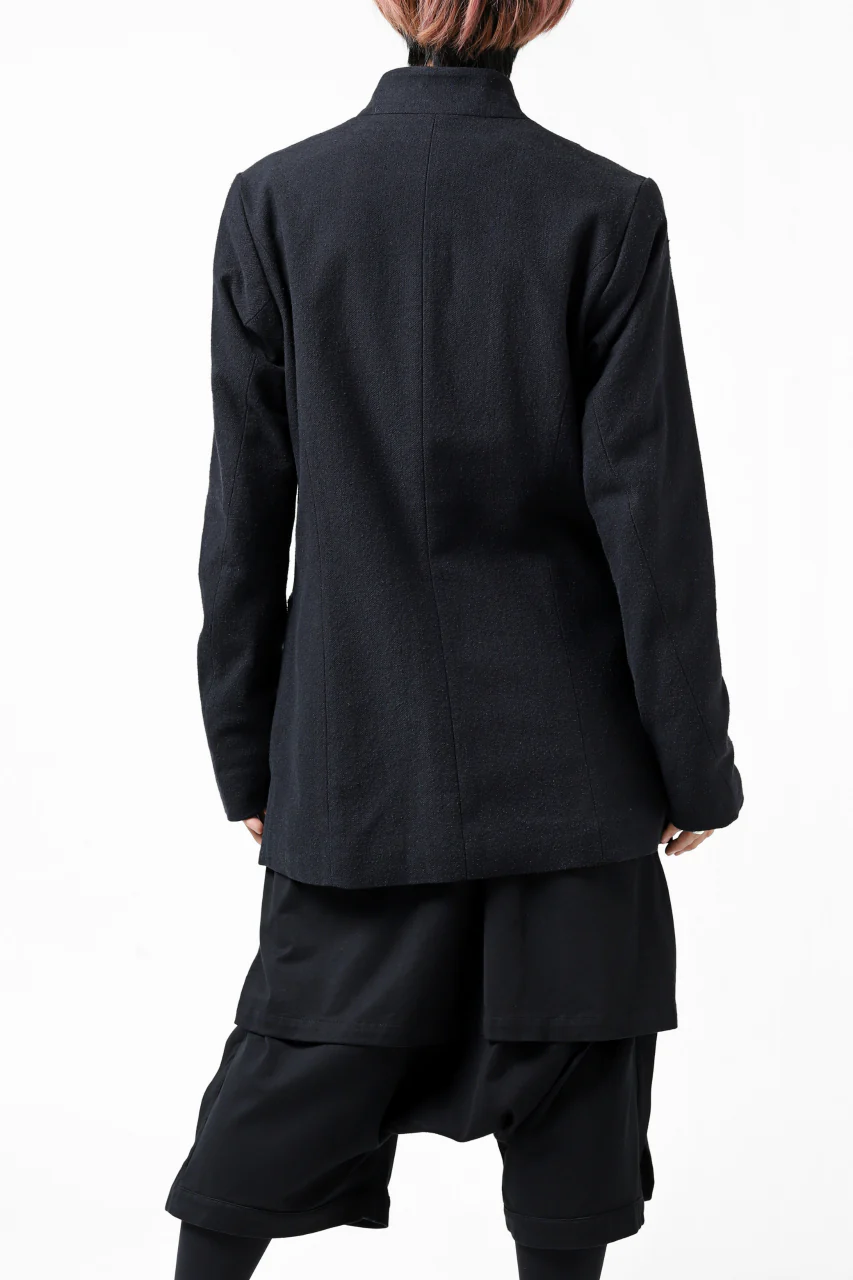 blackcrow 1B jacket silk wool cotton tweed with leather button (NAVY) - Image 9