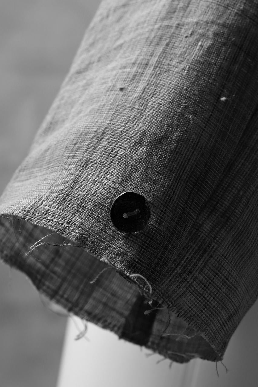 blackcrow band collar linen check shirt / sumi dyed (carbon) - Image 11