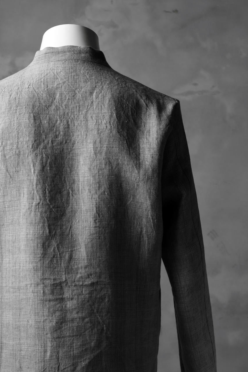 blackcrow band collar linen check shirt / sumi dyed (carbon) - Image 12
