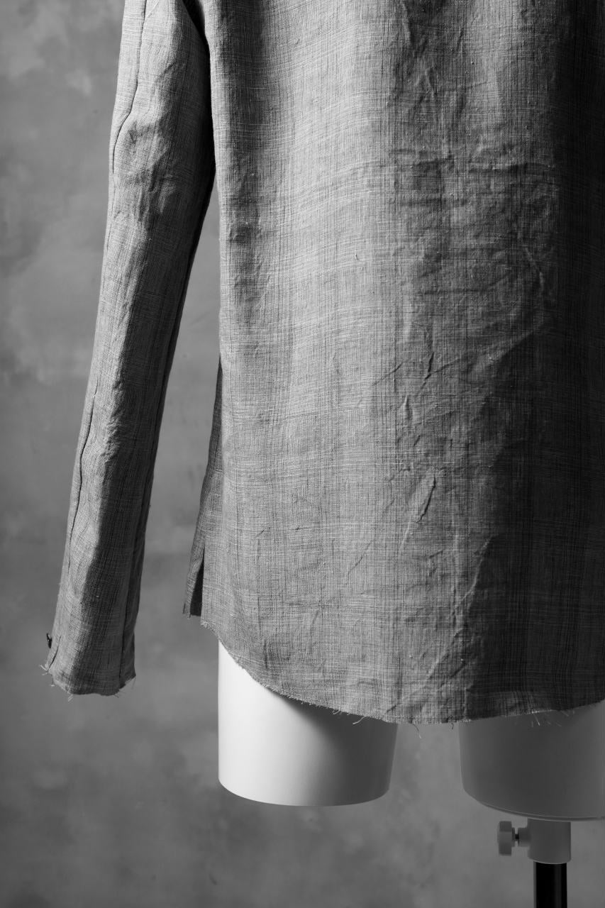 blackcrow band collar linen check shirt / sumi dyed (carbon) - Image 13