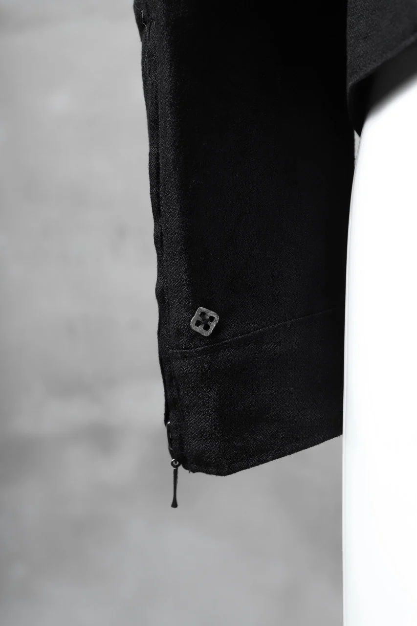 blackcrow riders zip jacket / linen&nylon woven (black) - Image 13