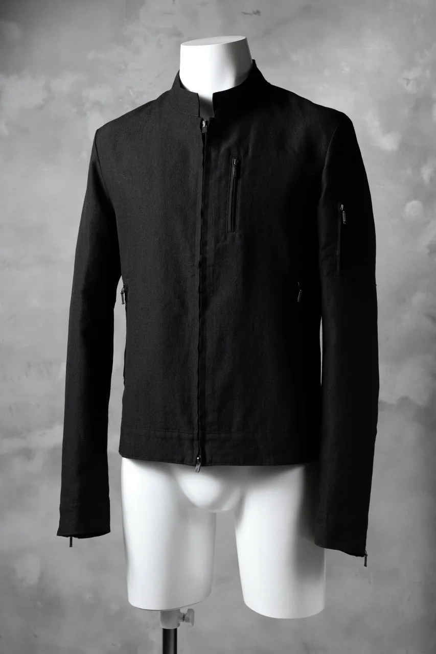 blackcrow riders zip jacket / linen&nylon woven (black) - Image 2
