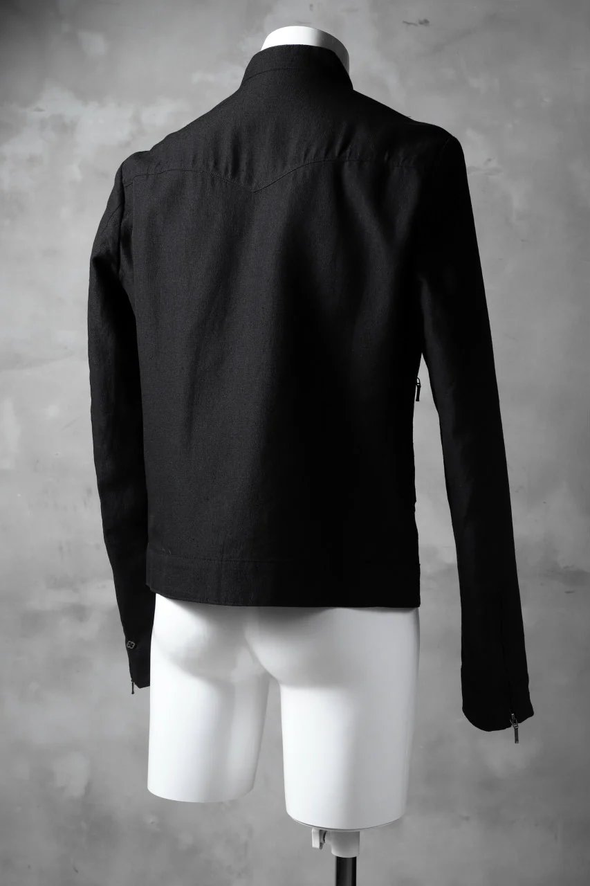 blackcrow riders zip jacket / linen&nylon woven (black) - Image 4
