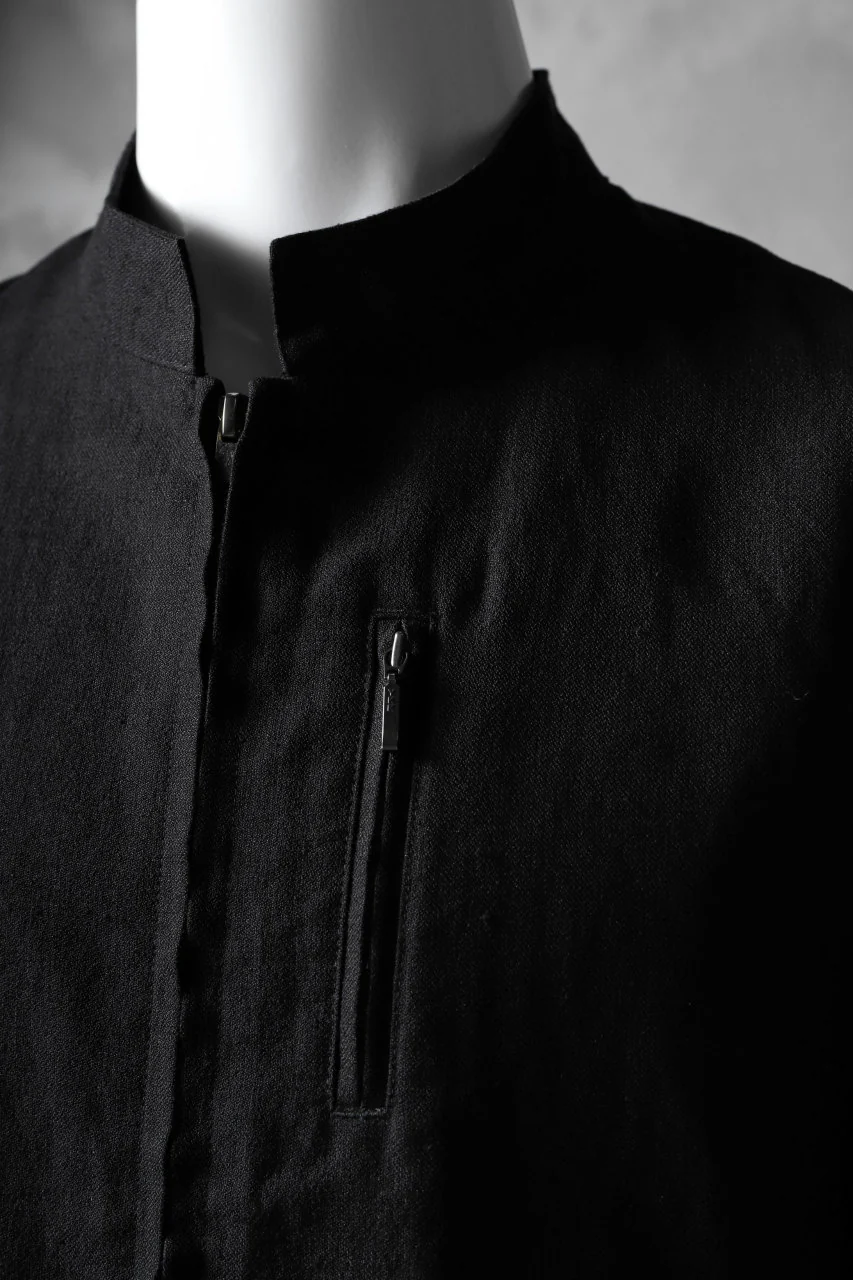 blackcrow riders zip jacket / linen&nylon woven (black) - Image 8