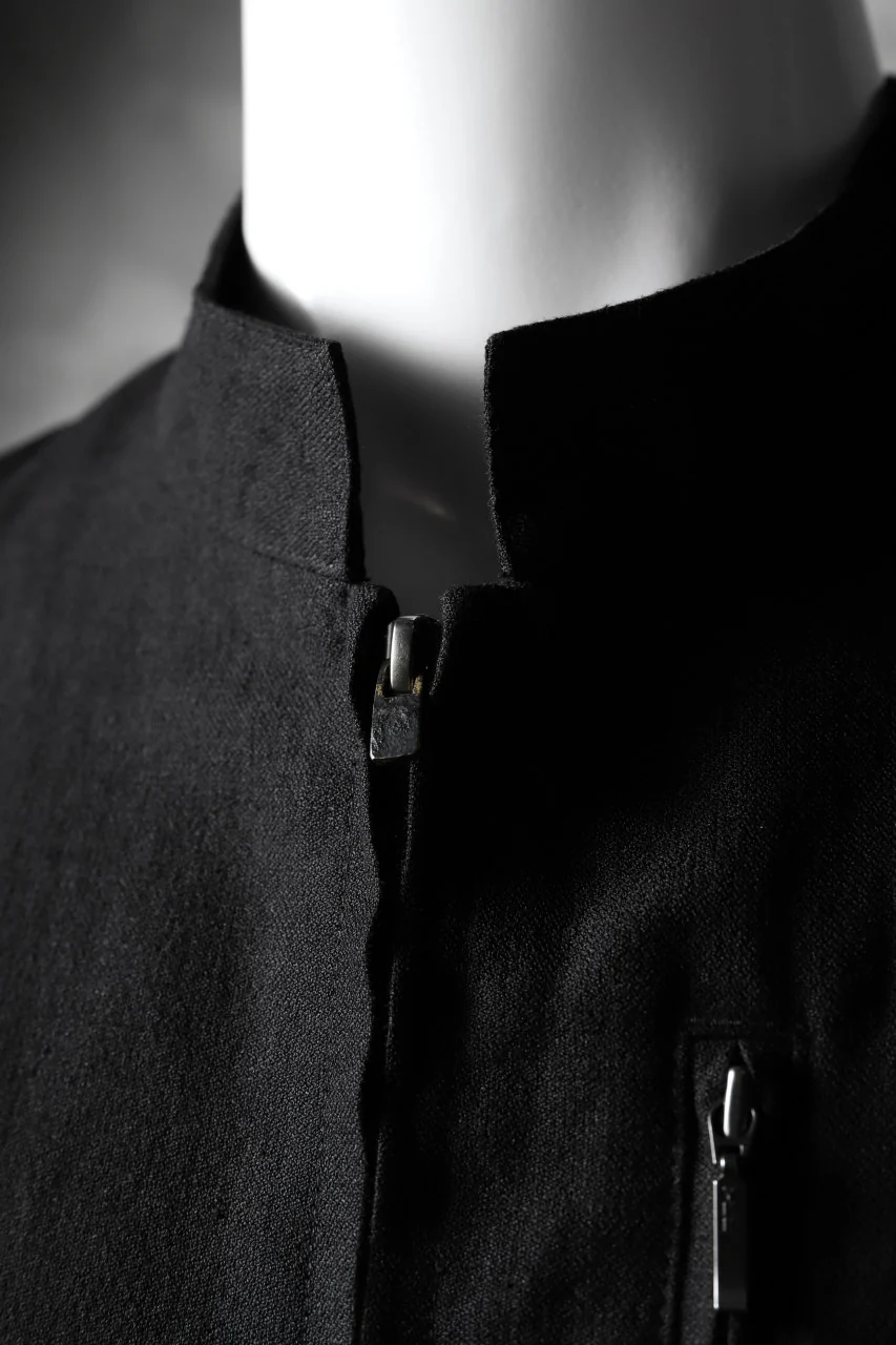 blackcrow riders zip jacket / linen&nylon woven (black) - Image 9