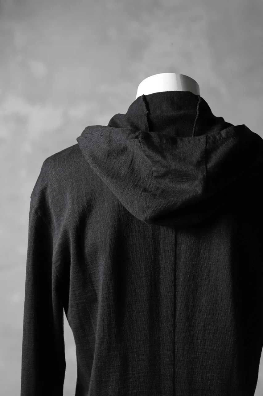 blackcrow set-in hoodie zip parka / cotton&ramie jersey (black) - Image 11