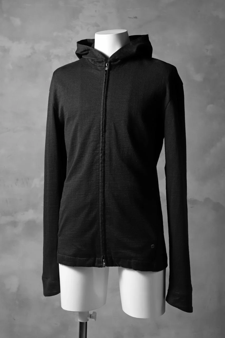 blackcrow set-in hoodie zip parka / cotton&ramie jersey (black) - Image 3