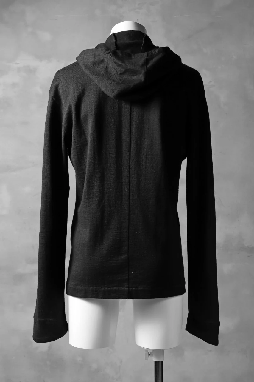 blackcrow set-in hoodie zip parka / cotton&ramie jersey (black) - Image 4