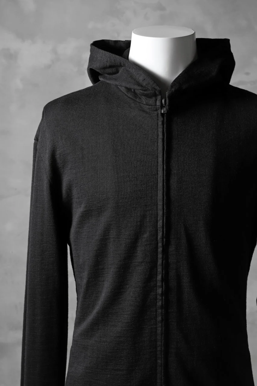 blackcrow set-in hoodie zip parka / cotton&ramie jersey (black) - Image 5