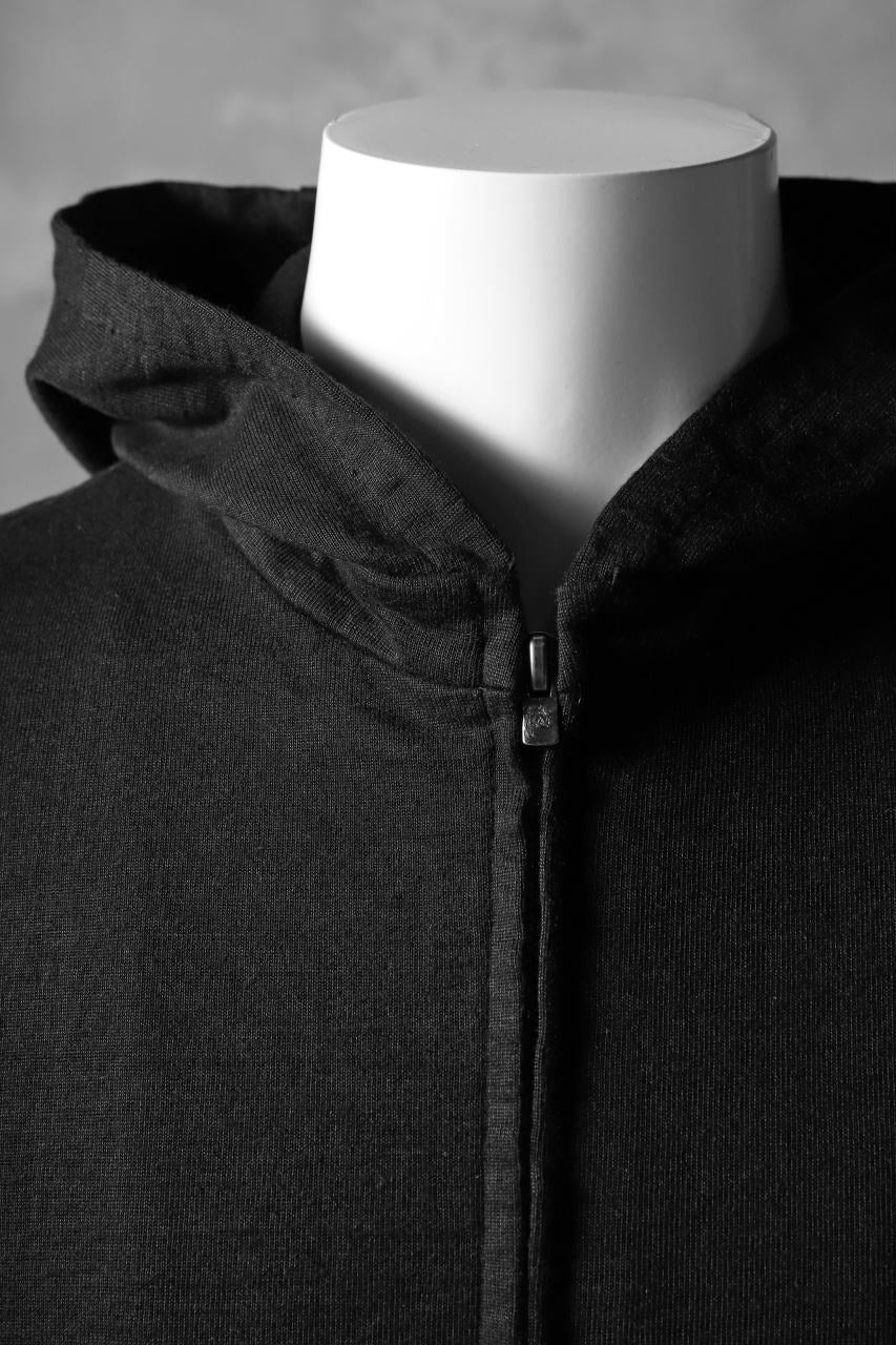 blackcrow set-in hoodie zip parka / cotton&ramie jersey (black) - Image 6