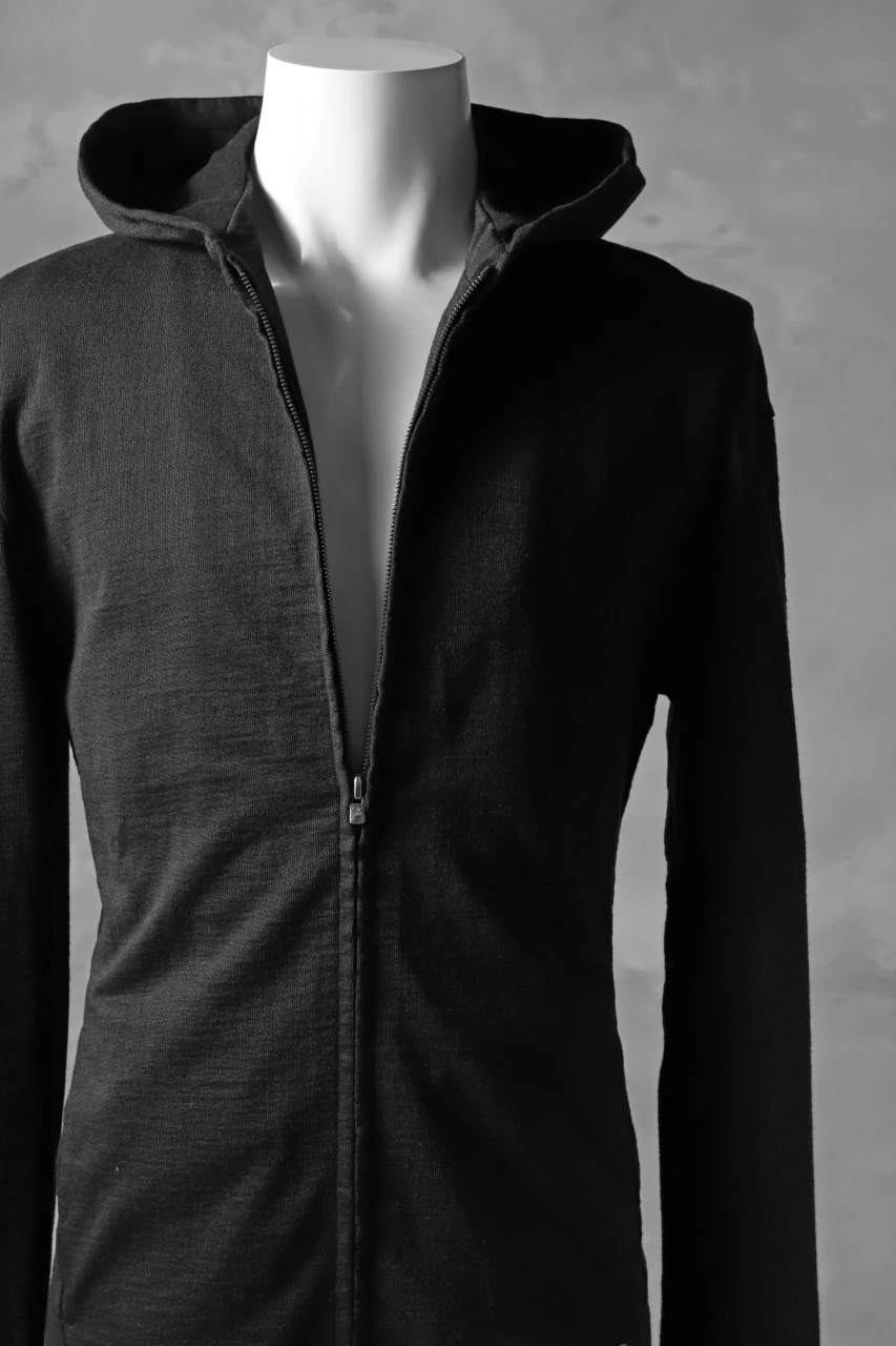 blackcrow set-in hoodie zip parka / cotton&ramie jersey (black) - Image 7