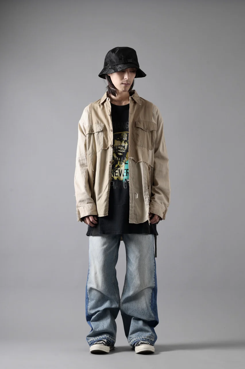 CHANGES CRAZY PANEL SHIRT - MADE BY 50's WORK SHIRT (BEIGE #A) - Image 13