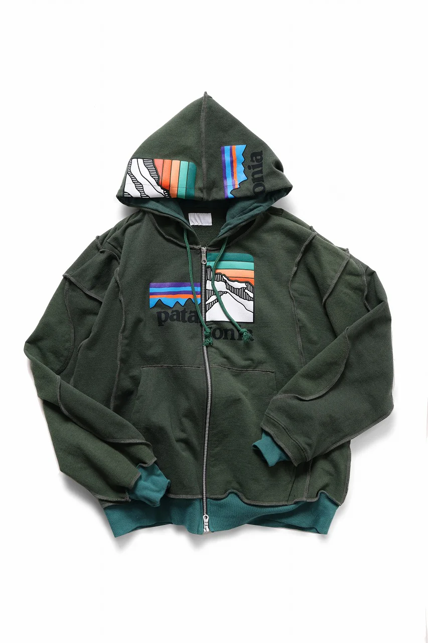 CHANGES REMAKE PANELED HOODIE (MULTI GREEN #A) - Image 3