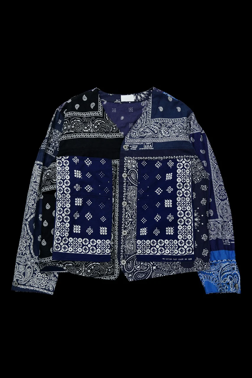 CHANGES REMAKE VINTAGE BANDANA ENGINNER JACKET (BLACK / NAVY)
