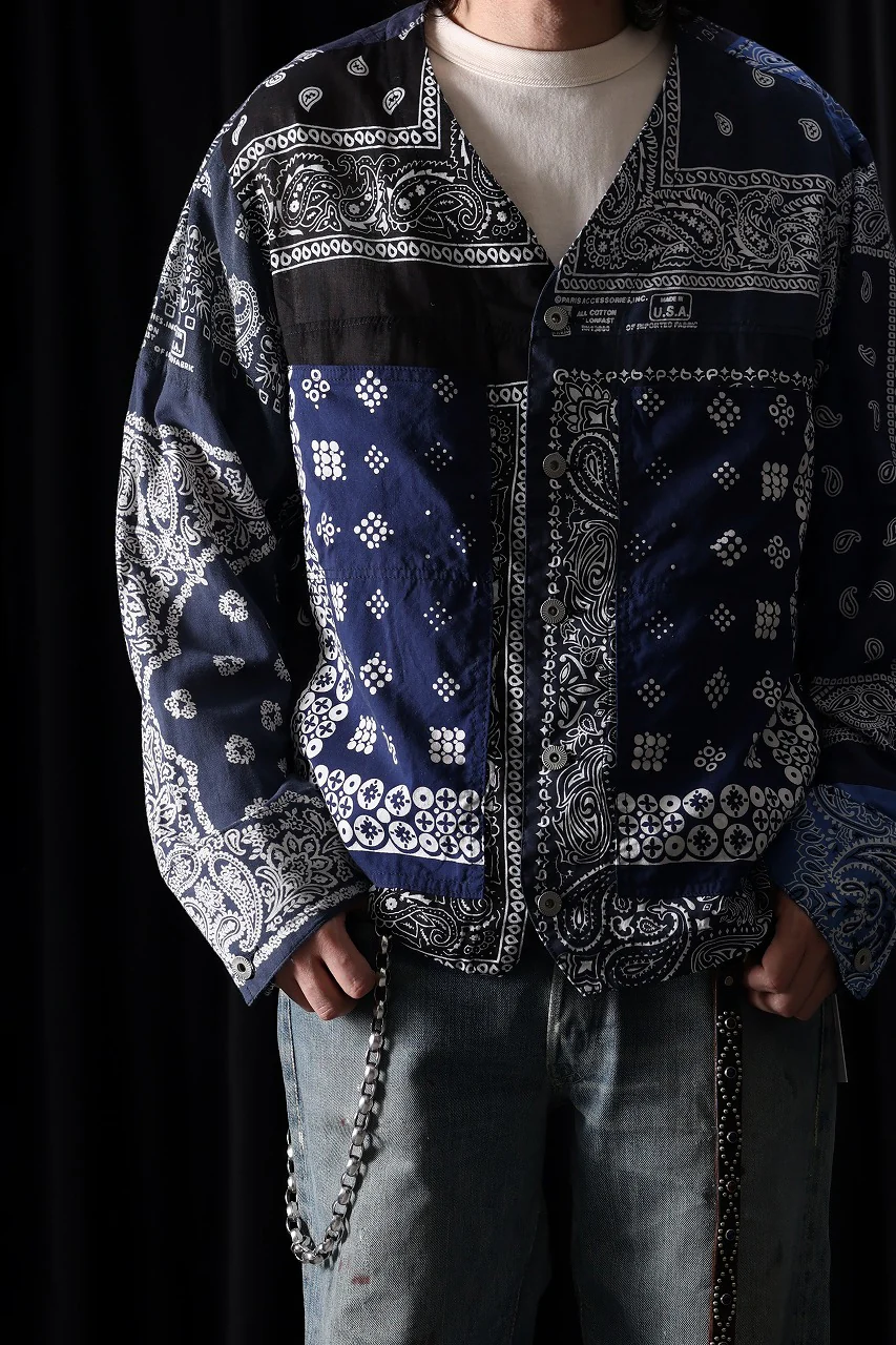 CHANGES REMAKE VINTAGE BANDANA ENGINNER JACKET (BLACK / NAVY) - Image 10