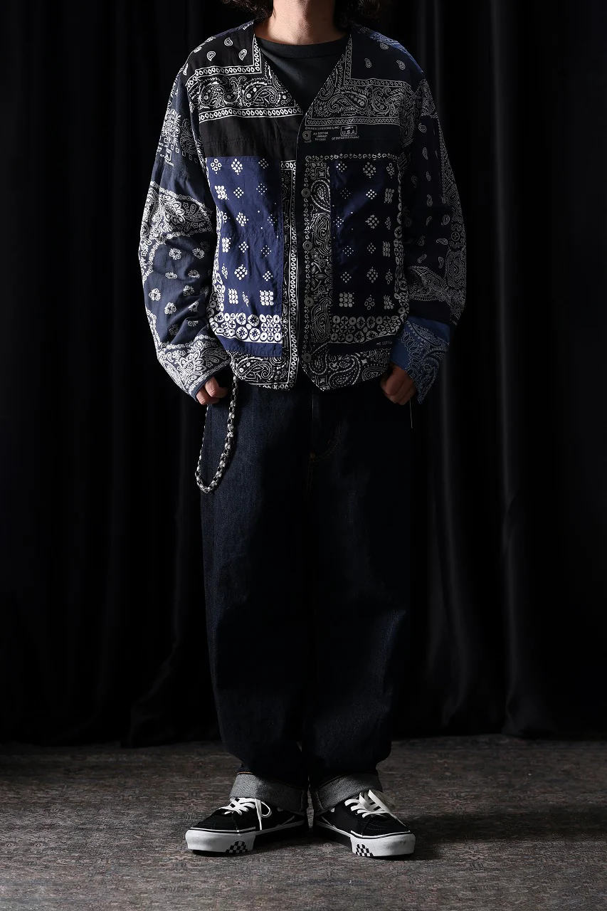 CHANGES REMAKE VINTAGE BANDANA ENGINNER JACKET (BLACK / NAVY) - Image 11