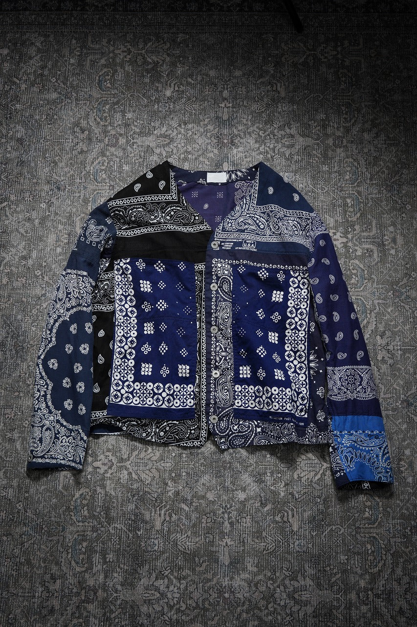CHANGES REMAKE VINTAGE BANDANA ENGINNER JACKET (BLACK / NAVY) - Image 4