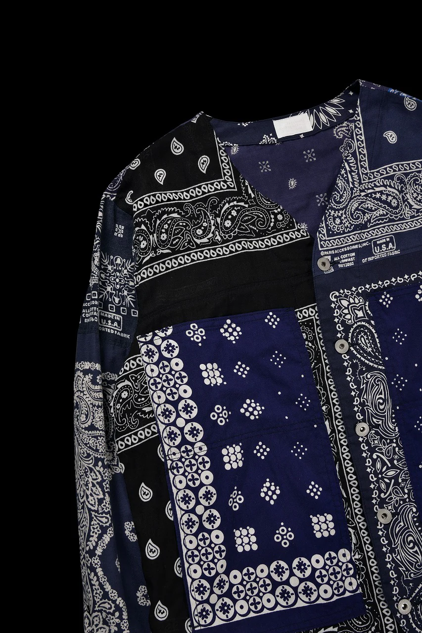 CHANGES REMAKE VINTAGE BANDANA ENGINNER JACKET (BLACK / NAVY) - Image 6
