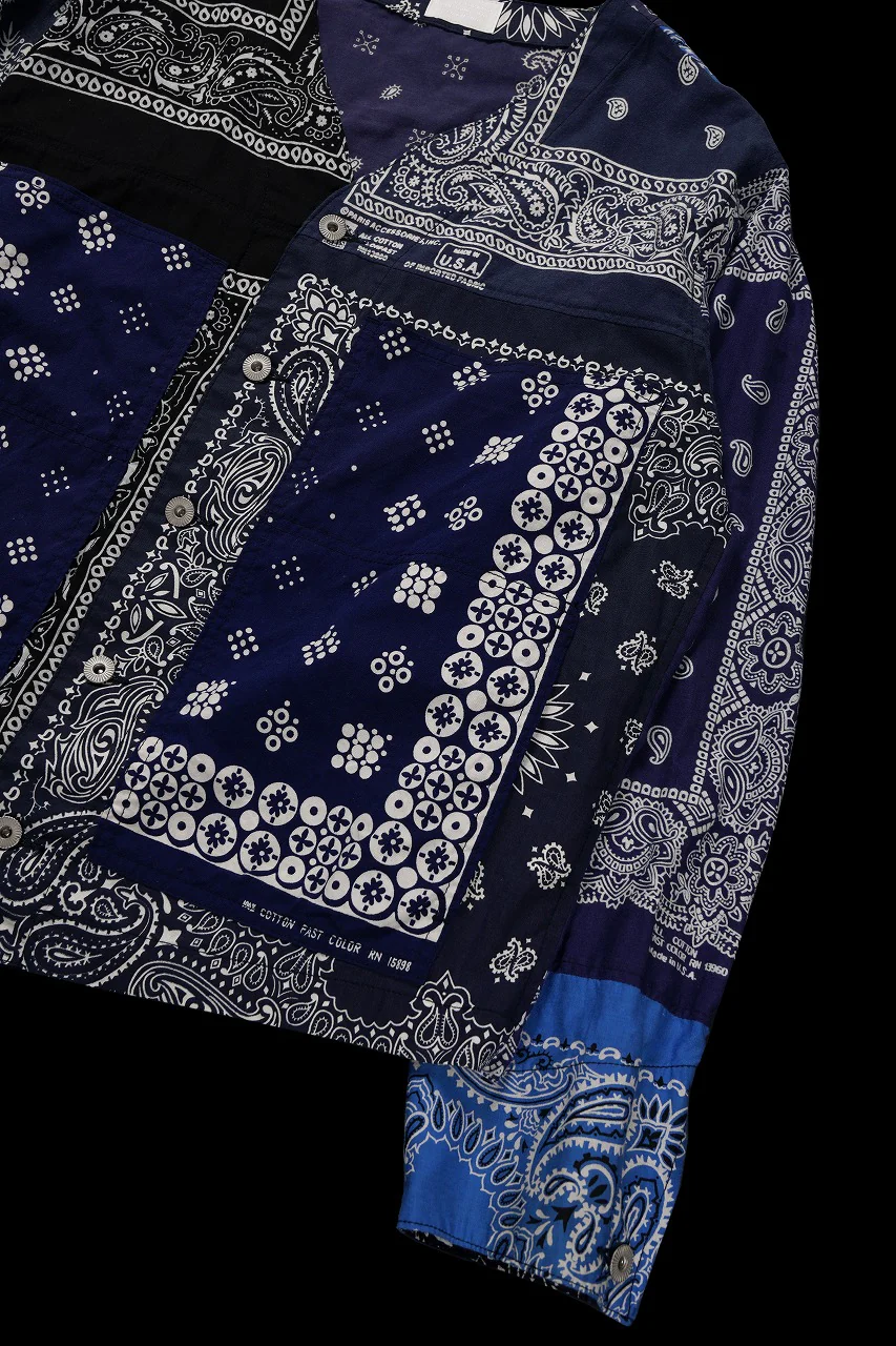 CHANGES REMAKE VINTAGE BANDANA ENGINNER JACKET (BLACK / NAVY) - Image 7